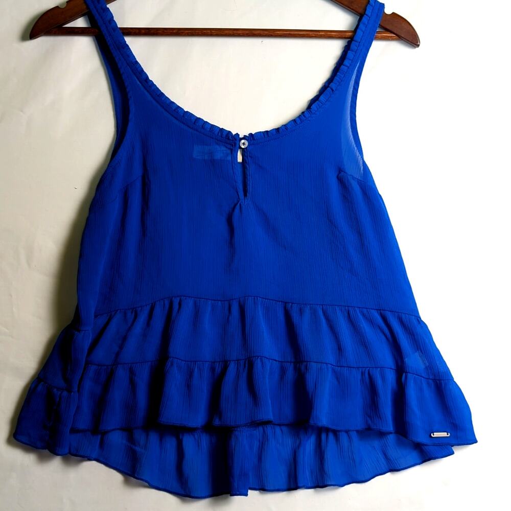 Abercrombie & Fitch Blue Sheer Tiered Ruffle Tank Top Size S